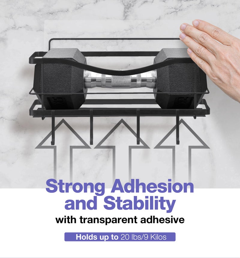 KINCMAX Premium Shower Caddy, Self Adhesive Shower Organizer w/ 4 Hooks, No Drill Shelves for Inside Shower, Rustproof Stainless Steel Shower Rack for Bathroom, Matte Black - Image 4